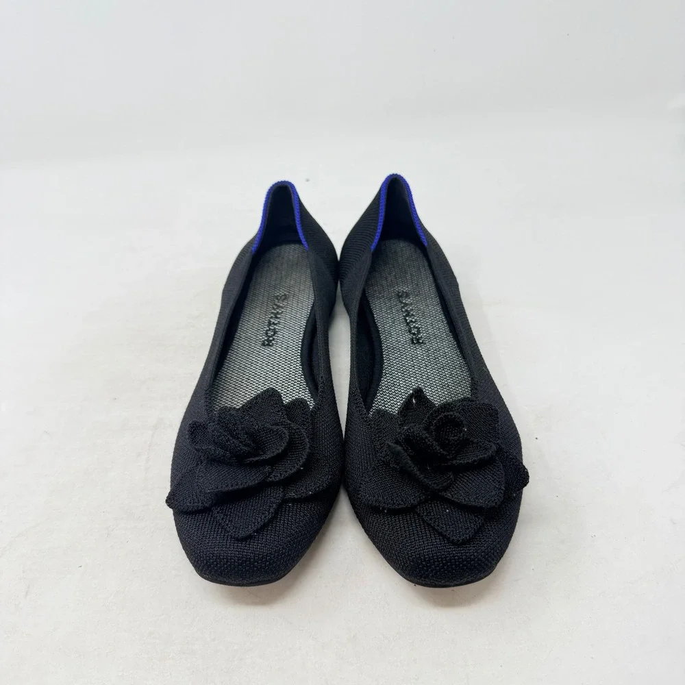 Rothys Ballet Flats Black Flower Size 9 Washable Sustainable Chic Mnimalist